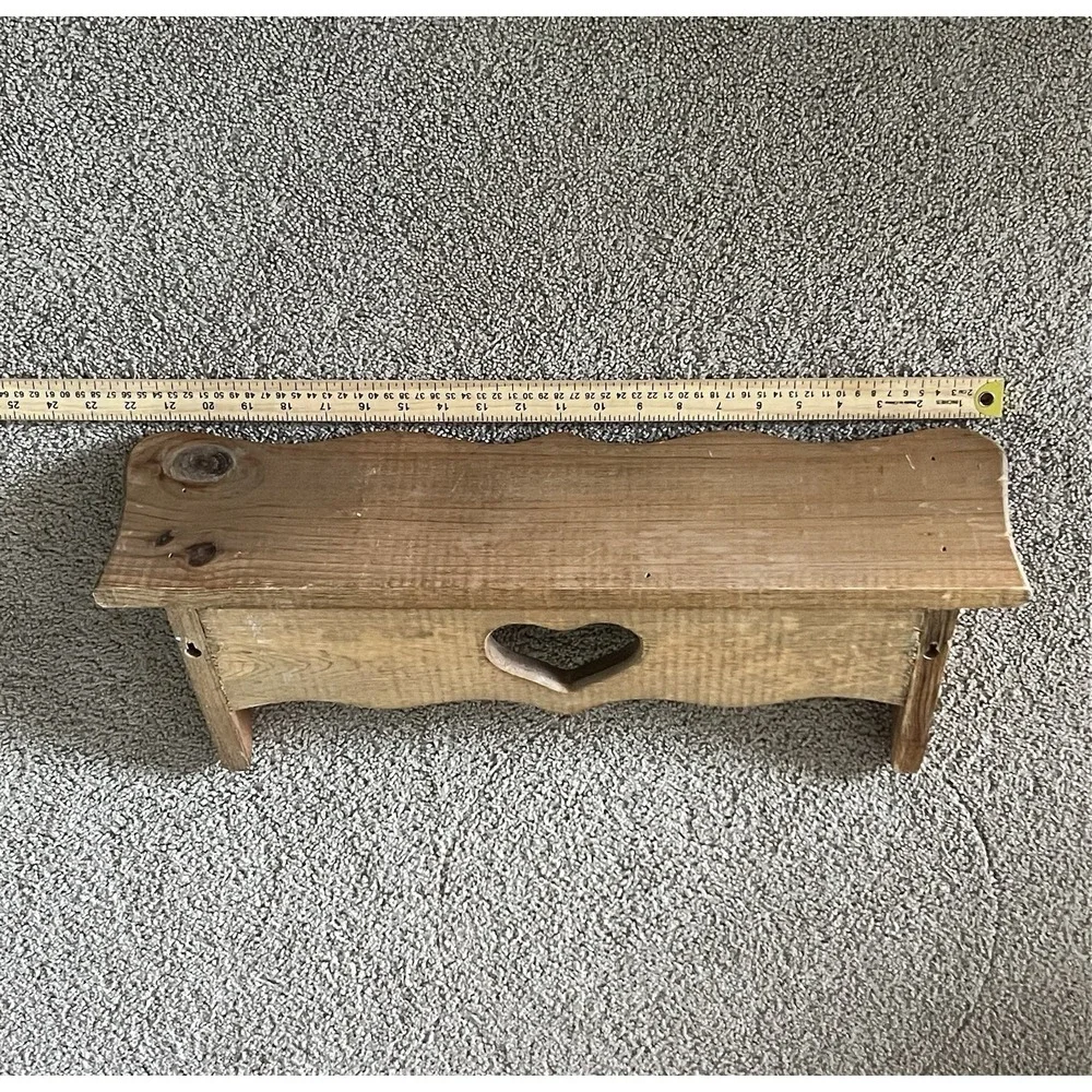 Vintage Wood Wall Shelf Heart Cutout Scalloped Country Farmhouse Decor Pine 22in